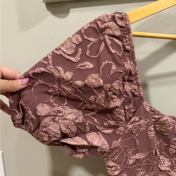 Rose & Remington Size L Mauve Floral Textured Midi Dress - Picture 8 of 8